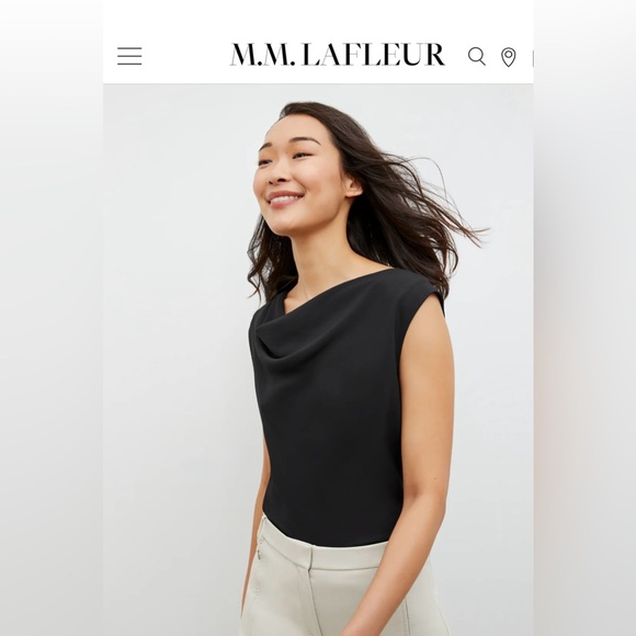 M.M.LAFLEUR TAILORED DRAPED BOAT NECK THE NORA TOP- ECO SOFT WAVE IN BLACK L - Picture 2 of 7
